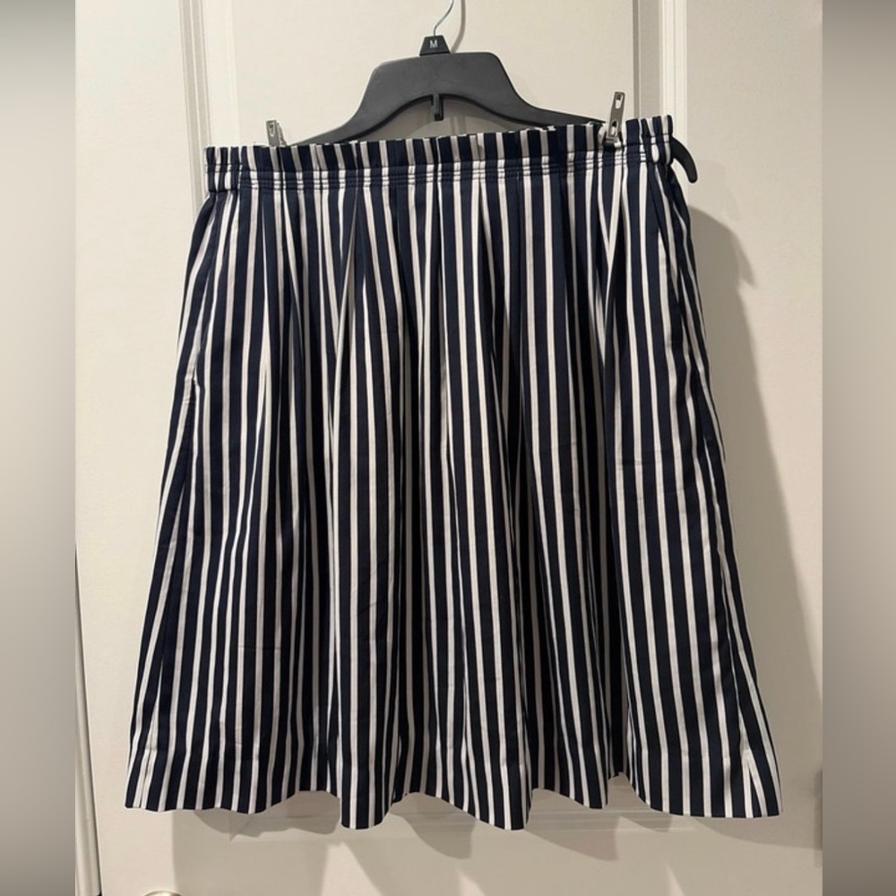J. Crew Size 12 Navy and White Vertical Stripe Circle Skirt